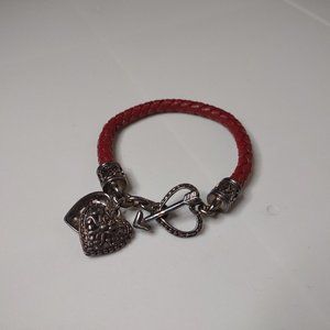 Awesome Red Bracelet With Silver Tone Heart And Arrow Clasp
